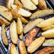 oven roasted potatoes on baking sheet