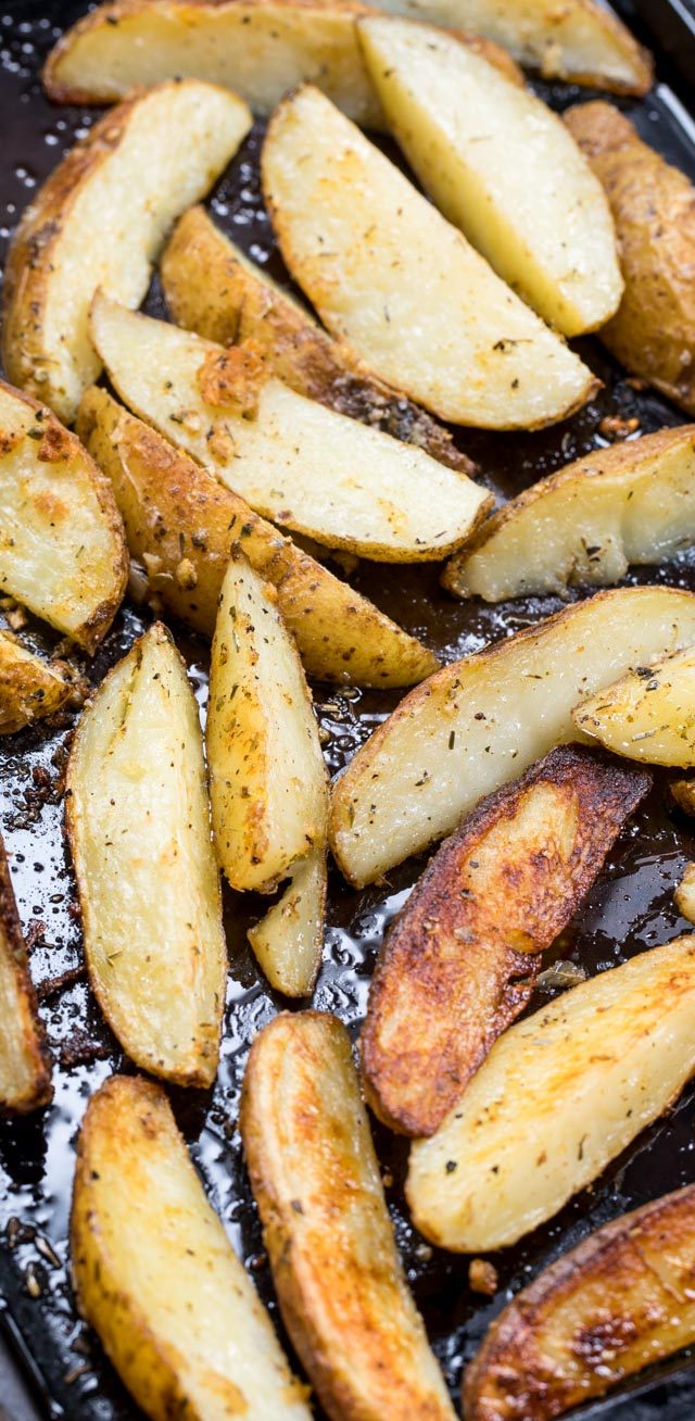 oven roasted potatoes on baking sheet