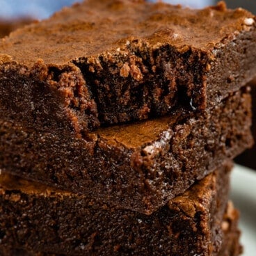 stack of brownies with bite taken out