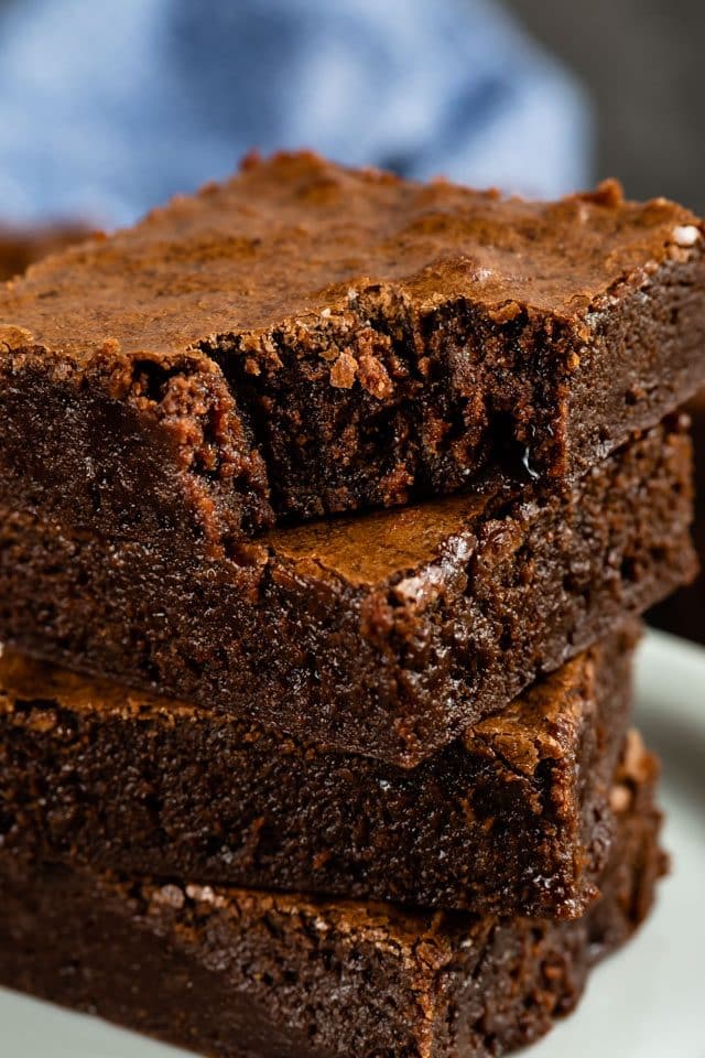 stack of brownies with bite taken out