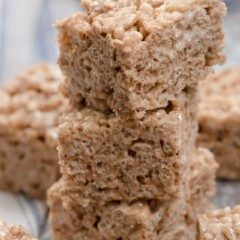 stack of brownie batter Krispie treats