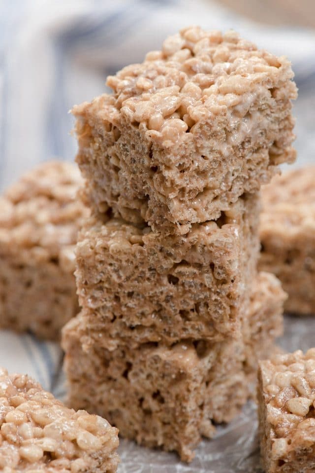 stack of brownie batter Krispie treats