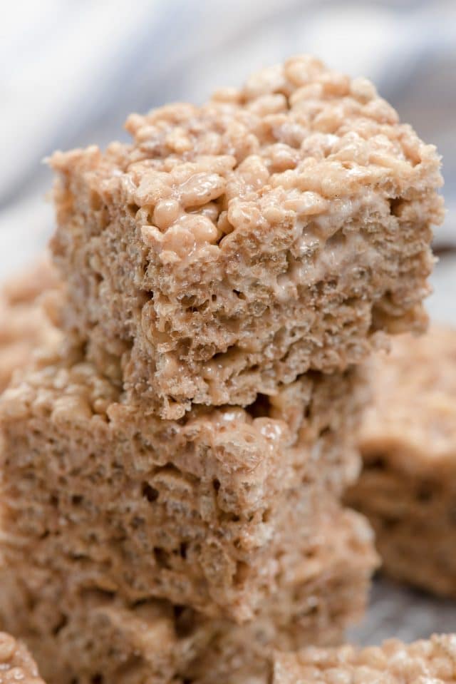 stack of brownie batter Krispie treats