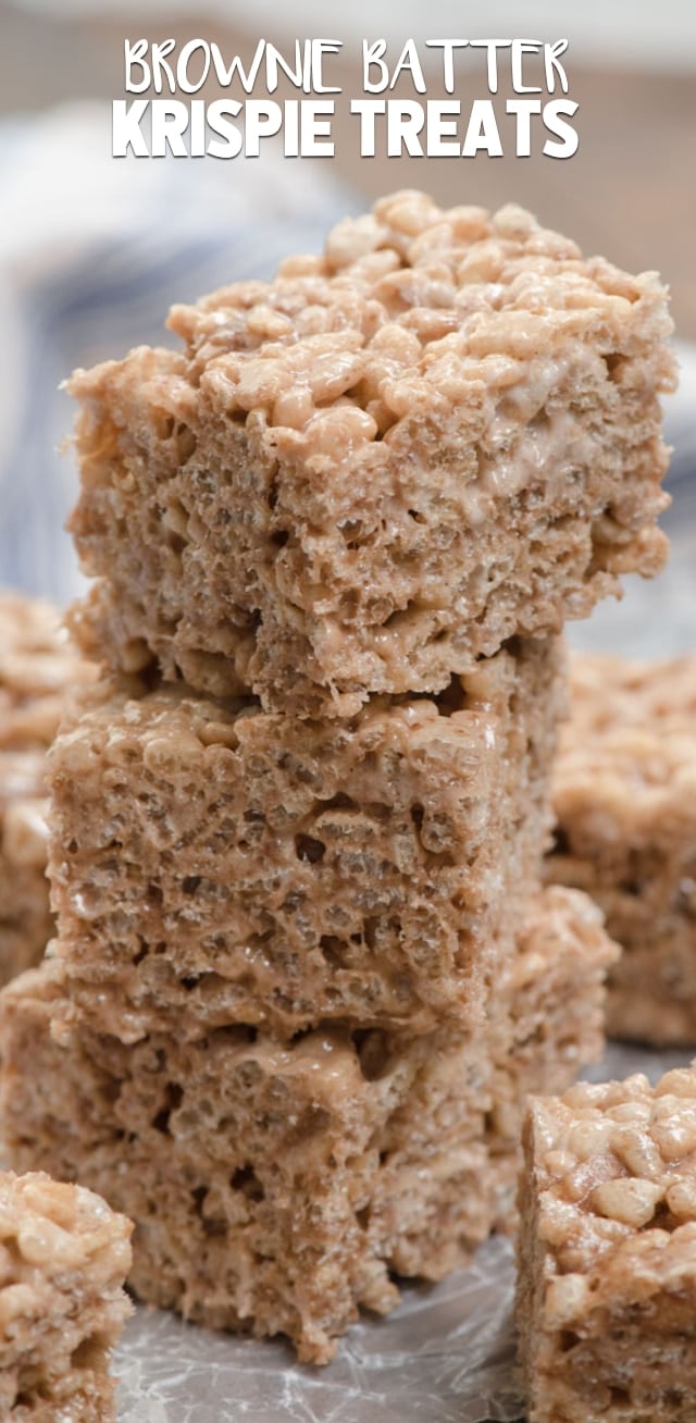 stack of brownie batter Krispie treats