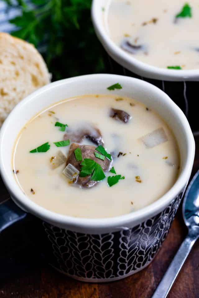 chicken mushroom soup in bowl