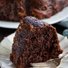 chocolate butter cake slice on plate