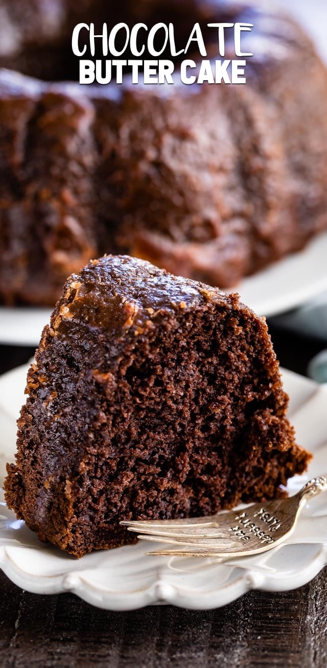 chocolate butter cake slice on plate