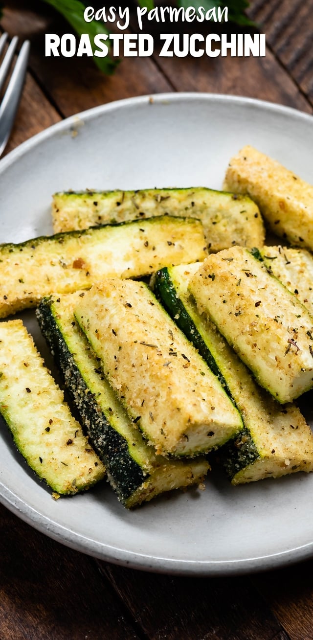 parmesan roasted zucchini on white plate