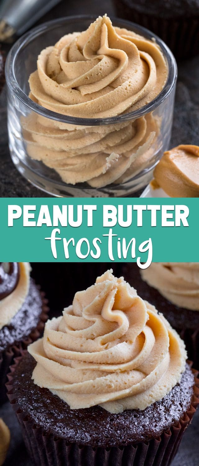 collage of peanut butter frosting recipe photos