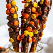 Reese's dipped pretzels in glass