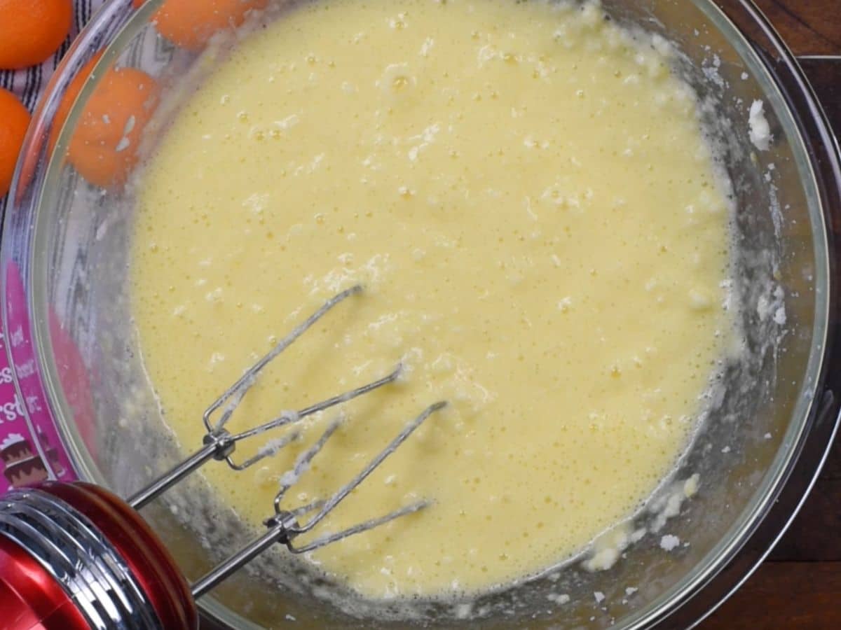 batter in large bowl with mixer.