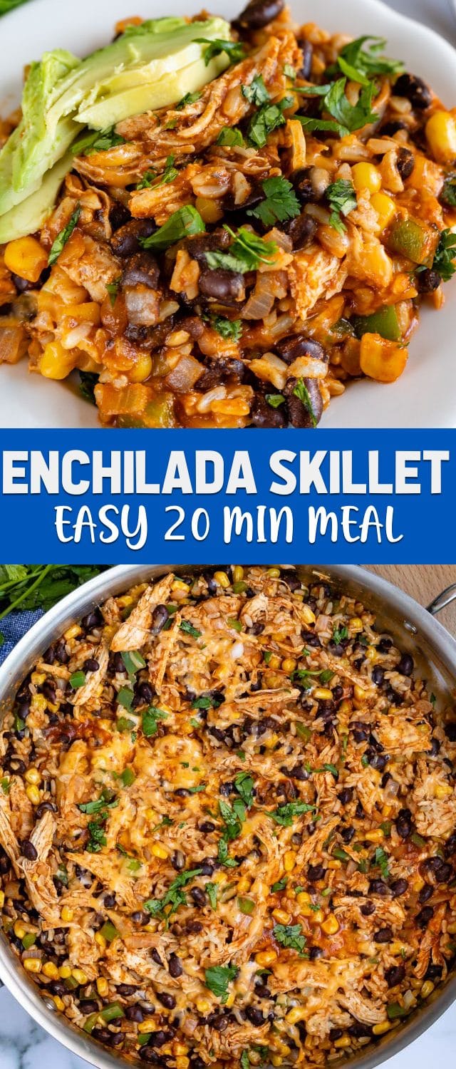 collage of enchilada skillet photos