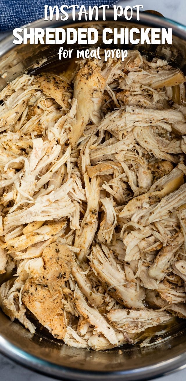 overhead shot of instant pot shredded chicken