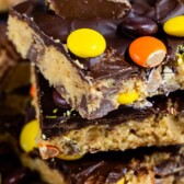 stack of no bake Reese's peanut butter bars