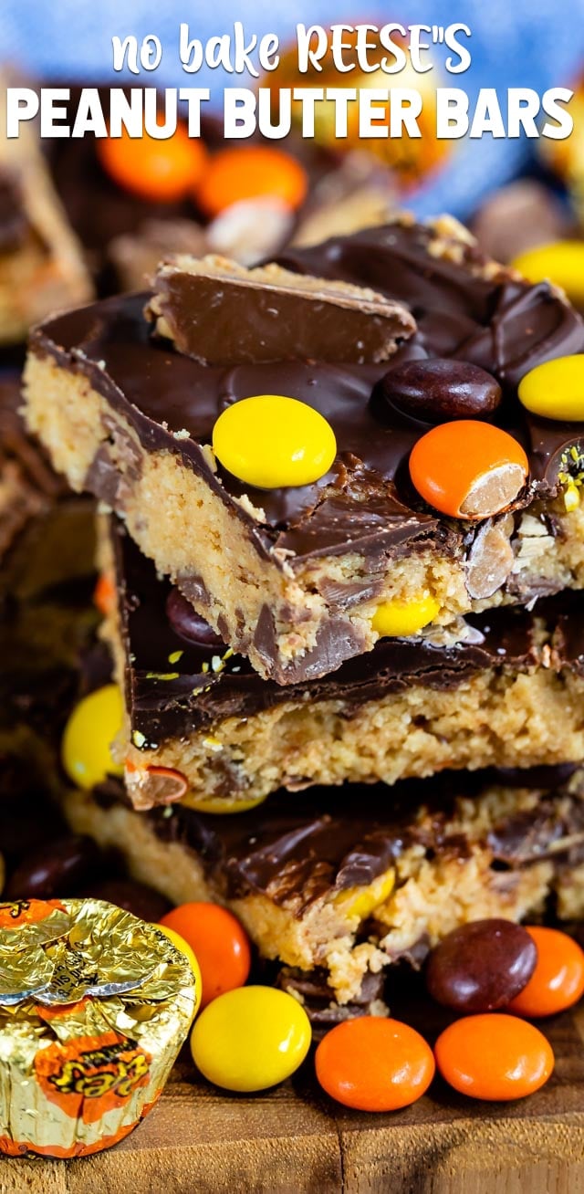 stack of no bake Reese's peanut butter bars