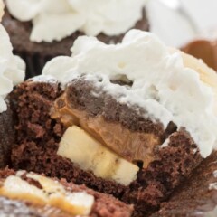 sliced open banoffee cupcake