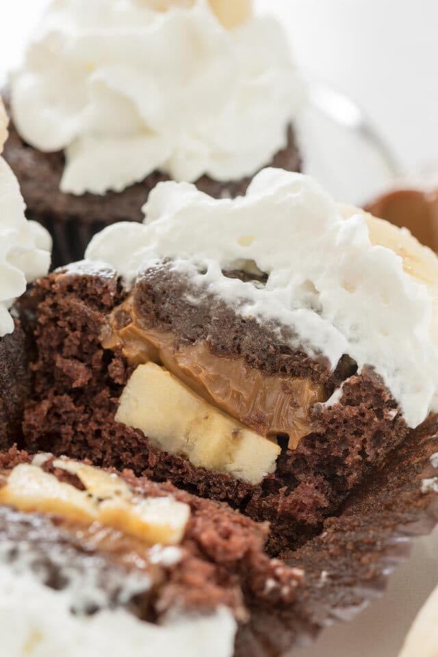 sliced open banoffee cupcake