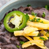 easy refried black beans in blue bowl