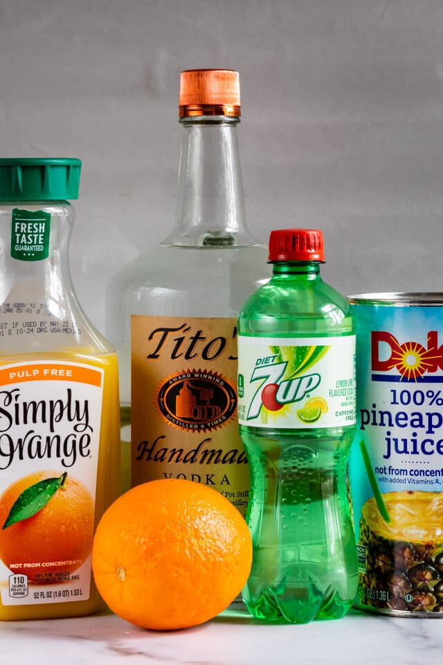 Ingredients to make Orange Vodka Party Punch