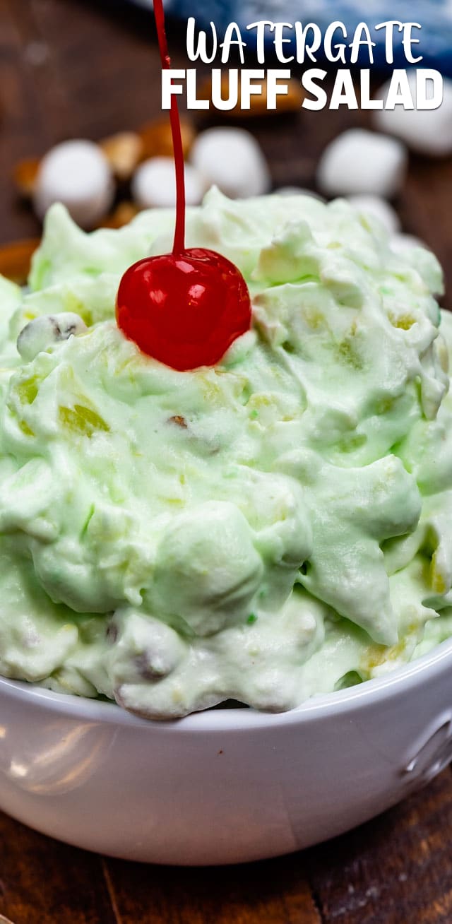 Watergate salad in white bowl