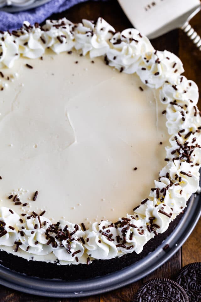 overhead shot of easy no bake cheesecake