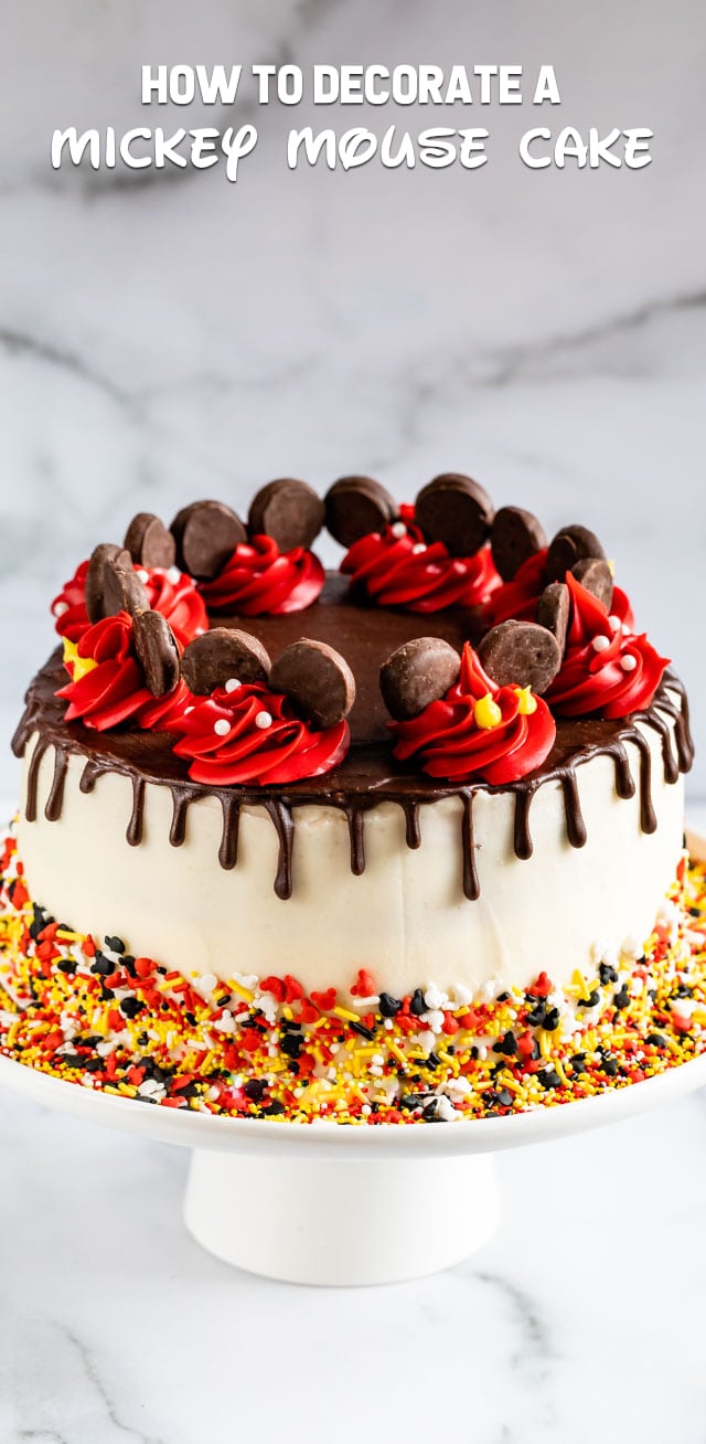 Mickey Mouse cake on white cake plate