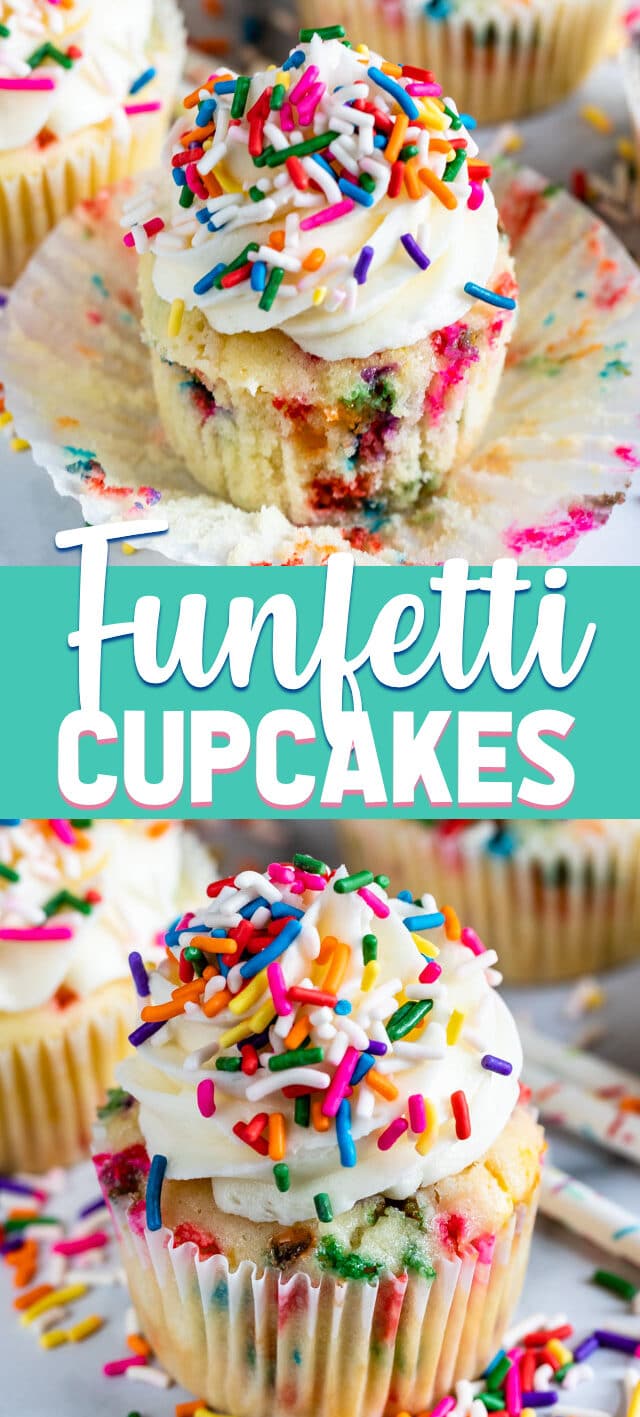 collage of funfetti cupcake photos