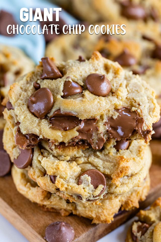 stack of giant chocolate chip cookies