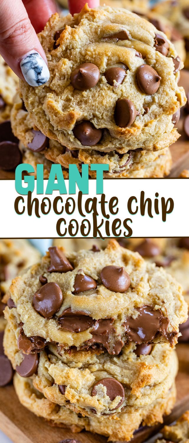 collage of giant chocolate chip cookies