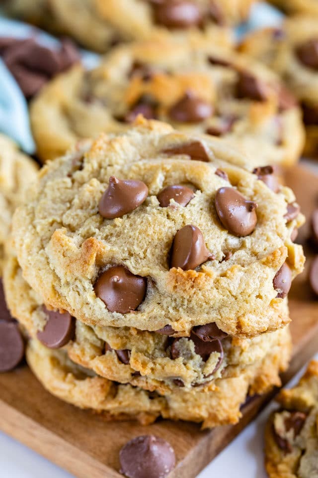 stack of giant chocolate chip cookies