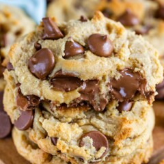 stack of giant chocolate chip cookies