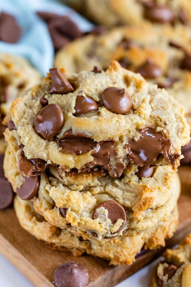 stack of giant chocolate chip cookies