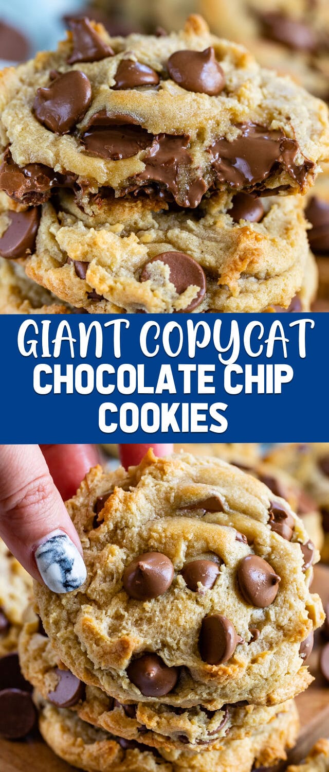 collage of giant chocolate chip cookies