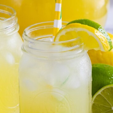 lemon lime vodka party punch in jar with straws