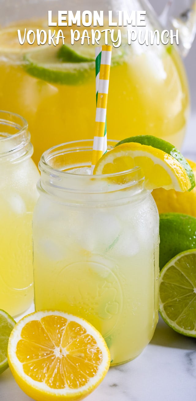 lemon lime vodka party punch in jar with straws