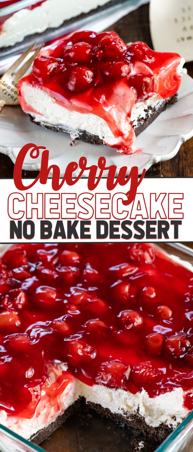 collage de fotos de postre de tarta de queso de cereza sin hornear