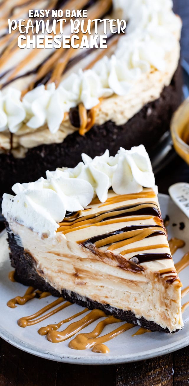 slice of no bake peanut butter cheesecake