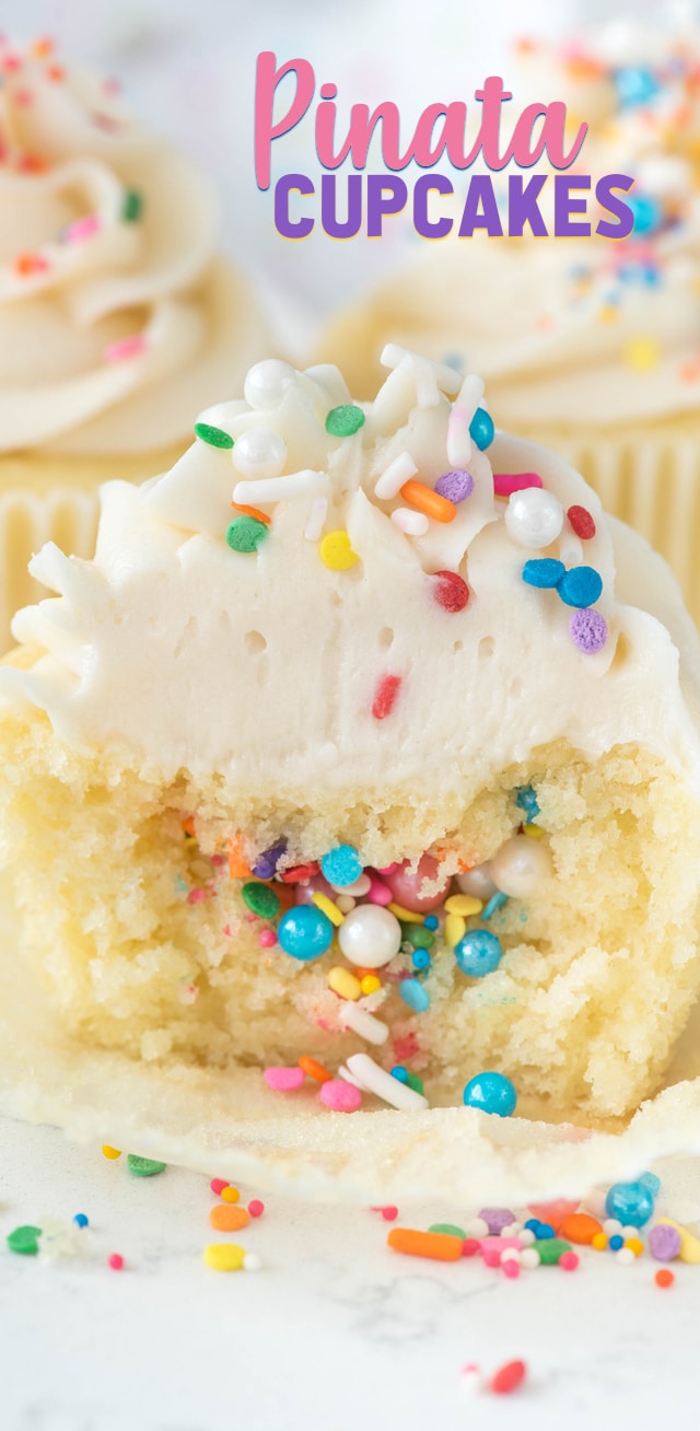 piñata cupcake with sprinkles inside