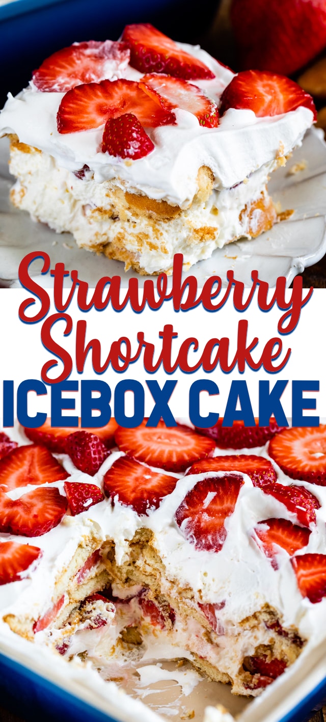 strawberry shortcake icebox cake collage photos