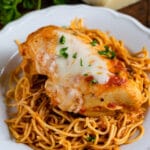 chicken parmesan on noodles