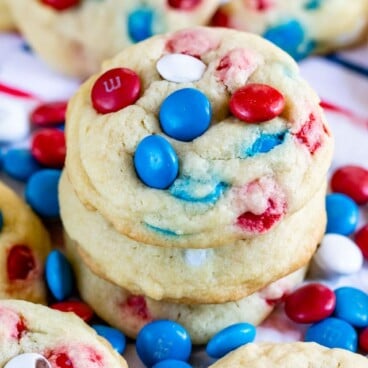 stack of M&M sugar cookies