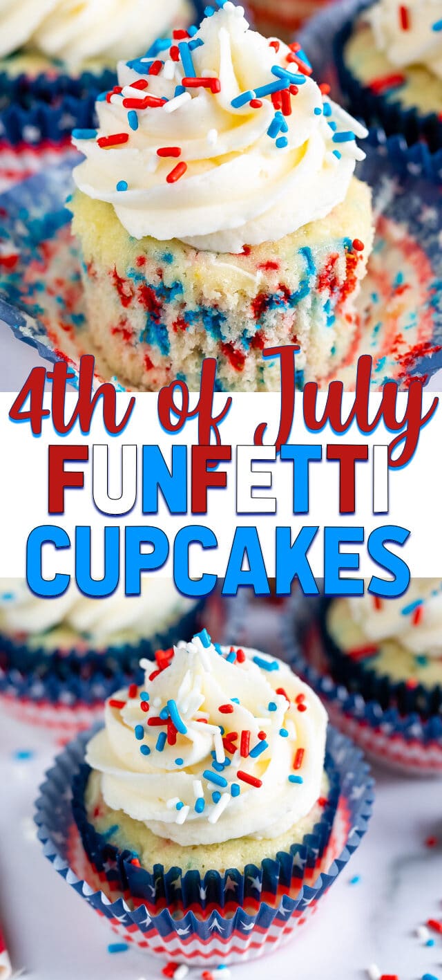collage of fireworks Funfetti Cupcakes photos