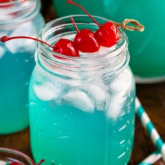 blue Hawaiian party punch in mason jar
