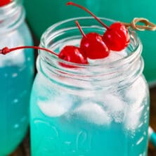 blue Hawaiian party punch in mason jar
