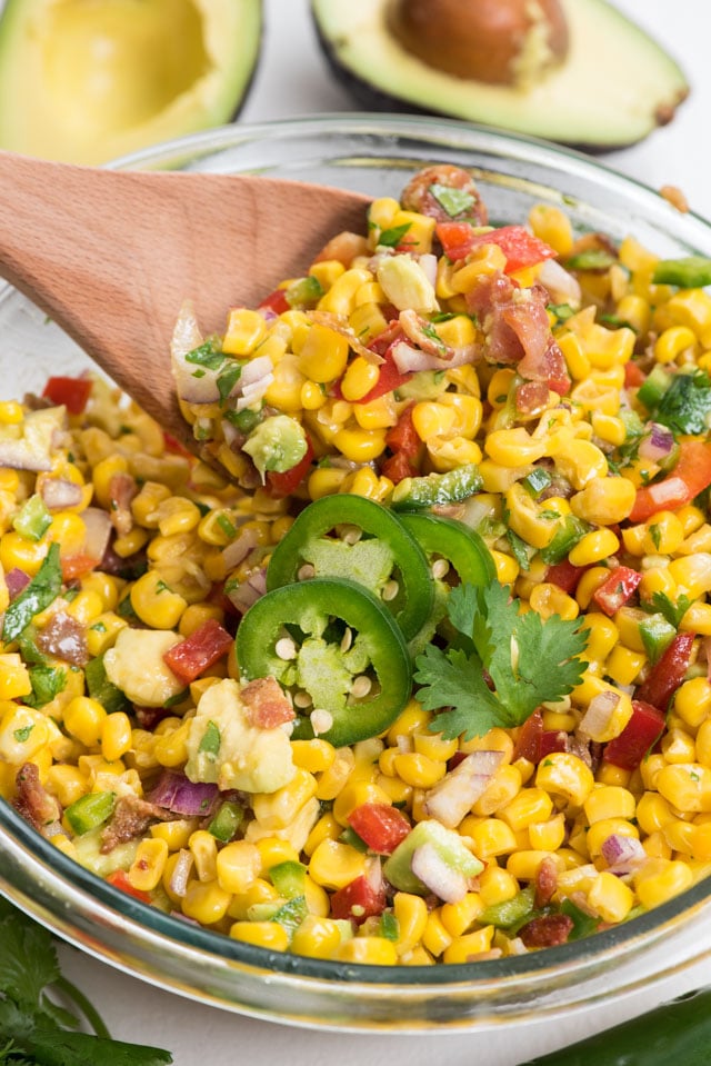 Easy Corn Salad Recipe with bacon and avocado