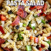 Italian pasta salad in salad bowl