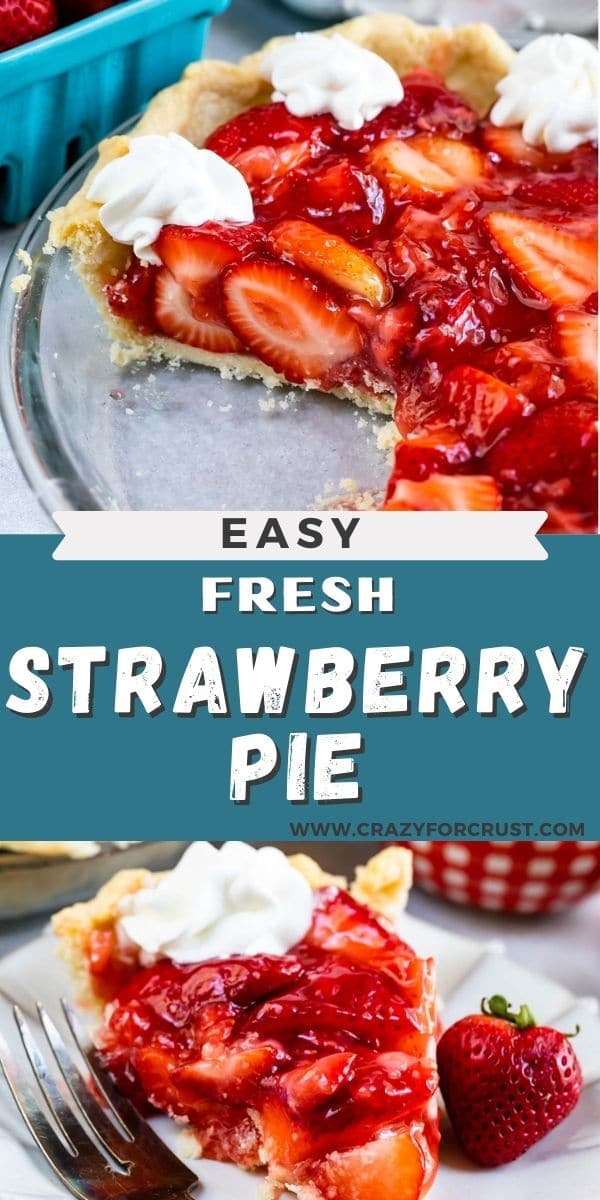 photo of sliced pie and slice of strawberry pie on white plate