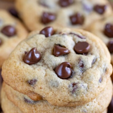 stack of chewy chocolate chip cookies