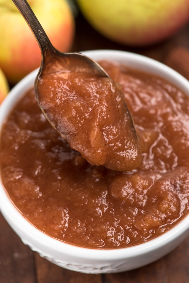crockpot applesauce in bowl with spoon