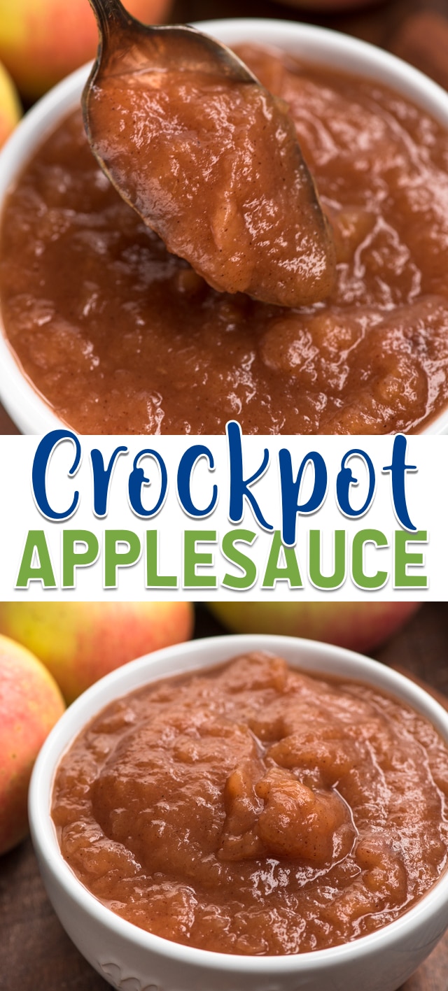 collage of crockpot applesauce photos